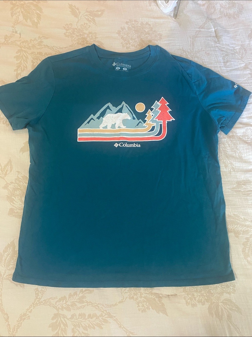 Columbia Teal Mountain Bear Graphic Tee with Red Accent